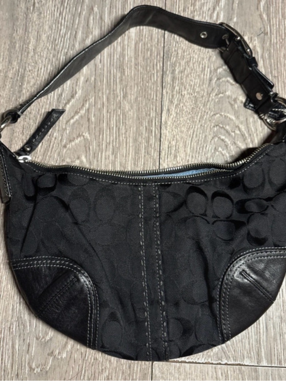Coach Black Signature Jacquard Crescent Hobo Bag